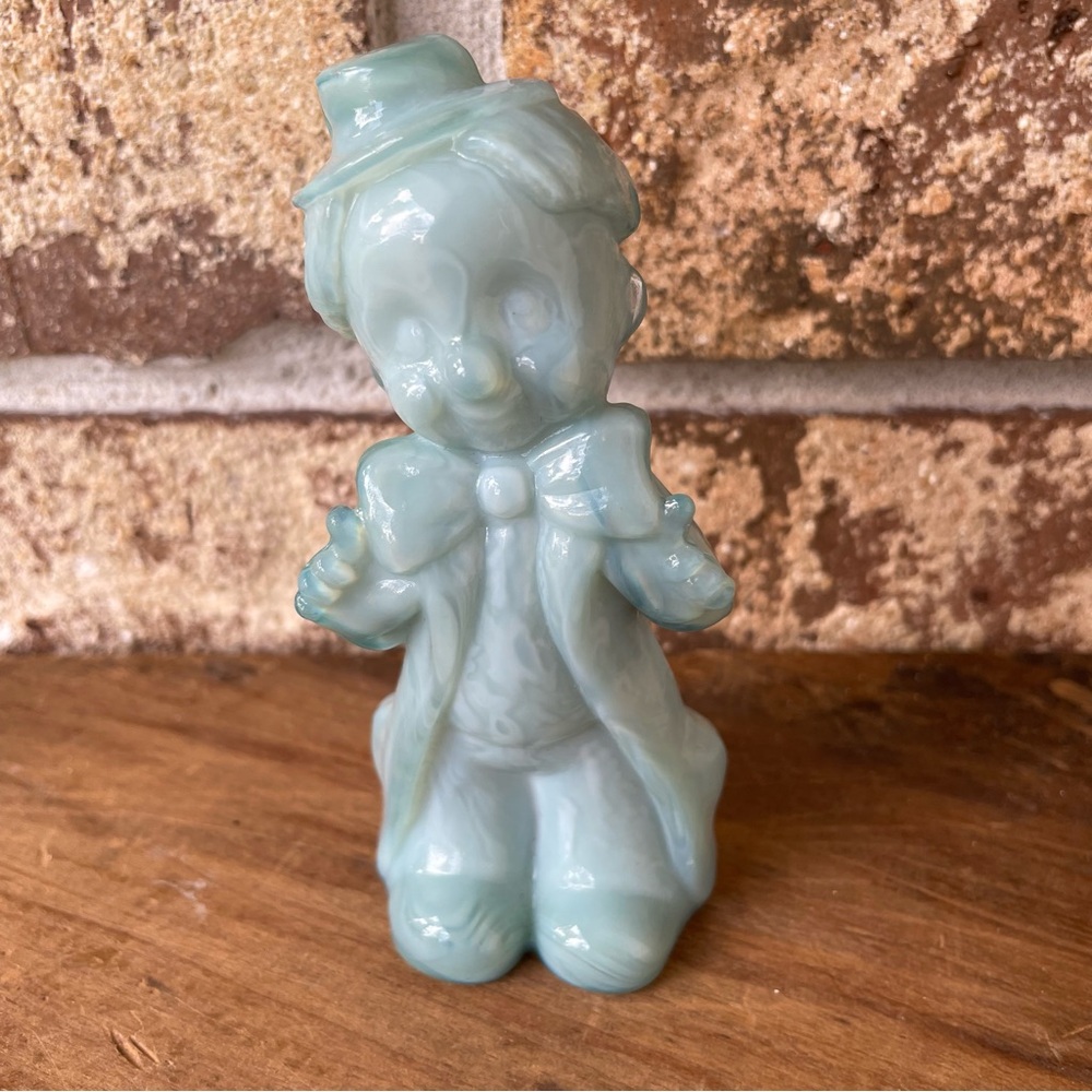 Boyd Glass Chuckles the Clown Baby Blue Solid Glass Excellent Condition!